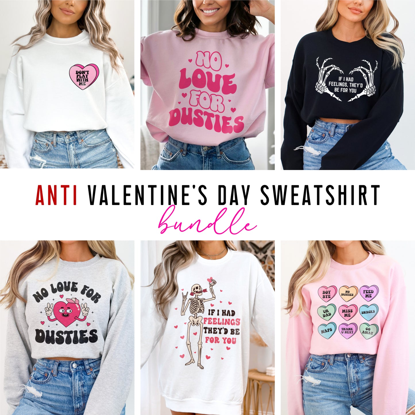 Anti Valentine's Day Sweatshirt Bundle, Two Surprise Valentine's Sweatshirts Grab Bag Bundle