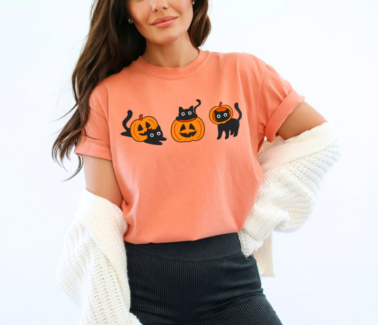 Black Cats and Pumpkins Cute Spooky Season Halloween Shirt