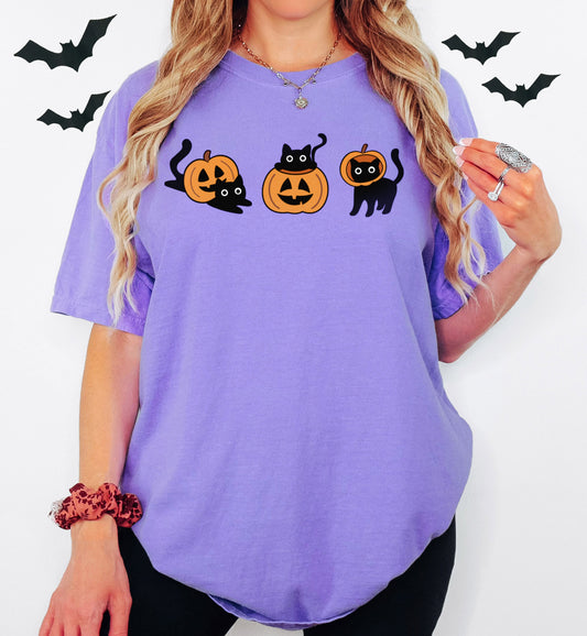 Black Cats and Pumpkins Cute Spooky Season Halloween Shirt