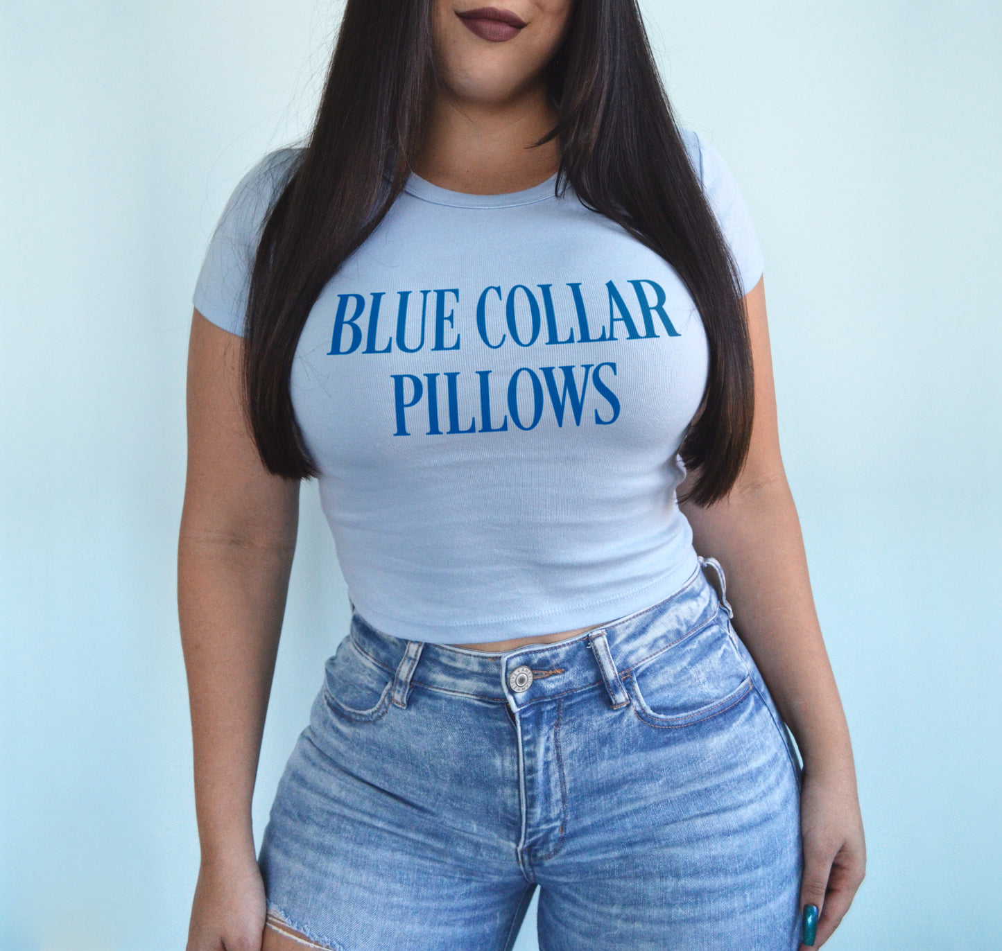 Blue Collar Pillows Crop Top Baby Tee Shirt