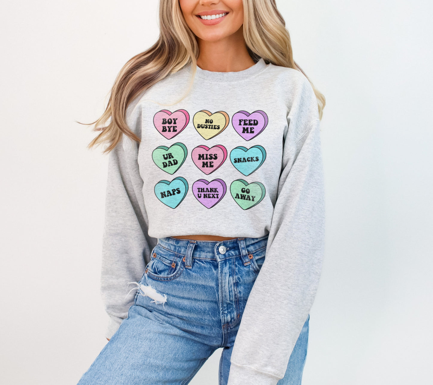 Candy Hearts Valentine's Day Sweatshirt, Funny Anti Valentine's Day Sweater, Single Galentine's Sweater