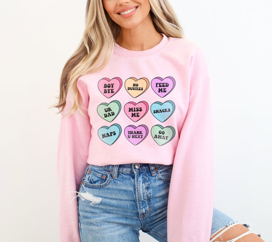 Candy Hearts Valentine's Day Sweatshirt, Funny Anti Valentine's Day Sweater, Single Galentine's Sweater