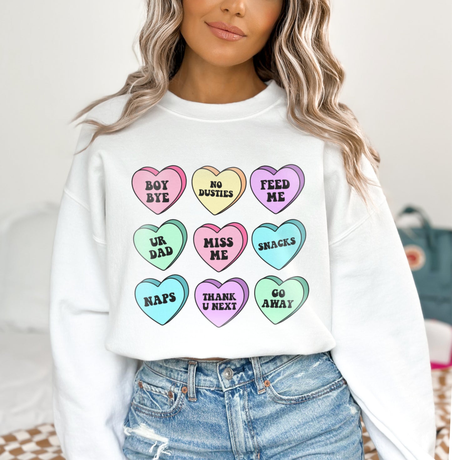 Candy Hearts Valentine's Day Sweatshirt, Funny Anti Valentine's Day Sweater, Single Galentine's Sweater