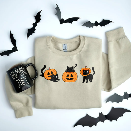 Black Cats and Pumpkins Cute Spooky Halloween Sweatshirt