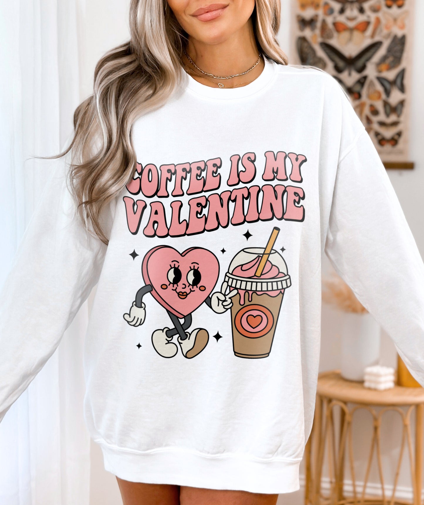 Coffee Is My Valentine Sweatshirt, I Love Coffee Retro Heart Valentine's Day Sweater