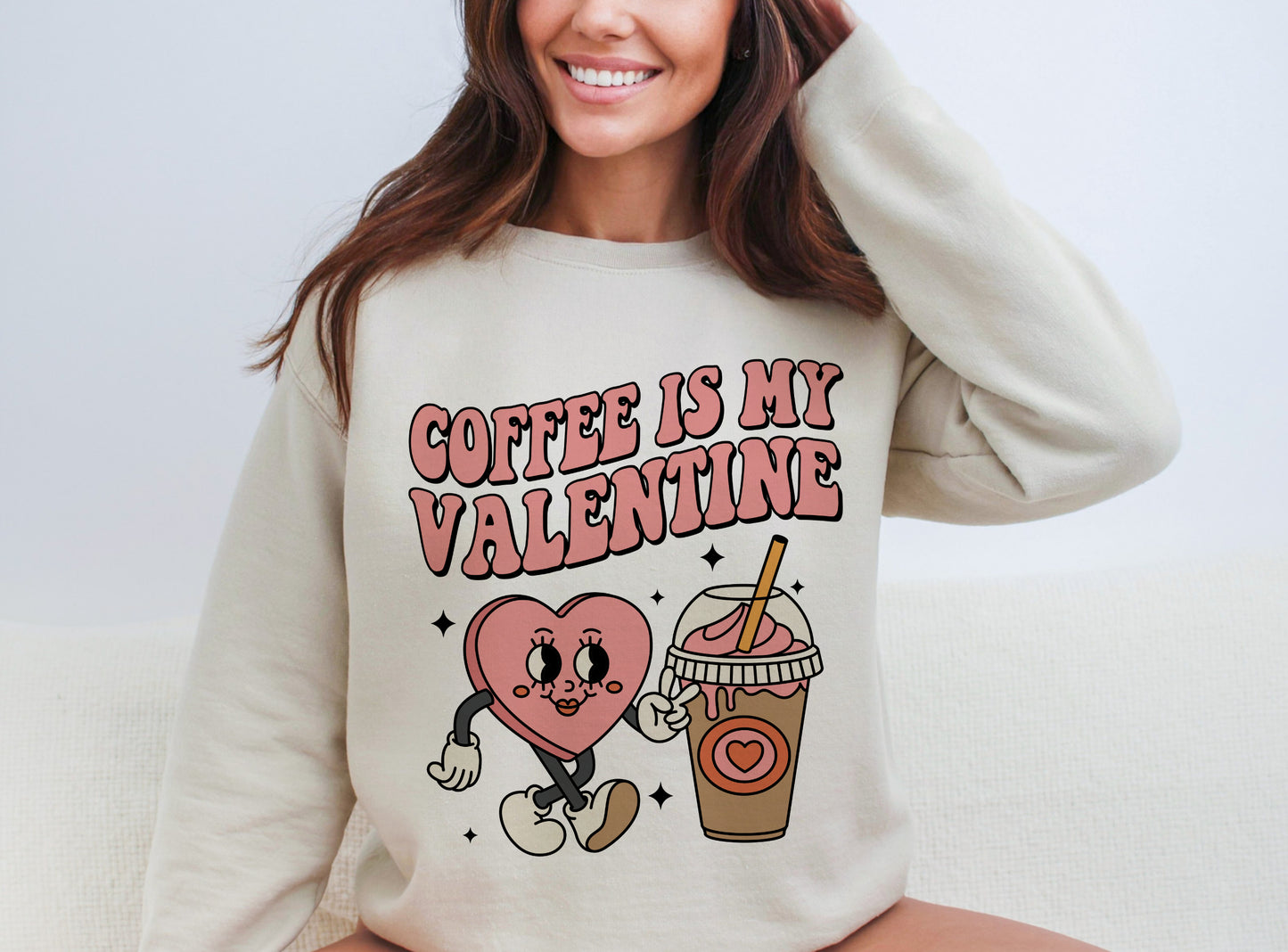 Coffee Is My Valentine Sweatshirt, I Love Coffee Retro Heart Valentine's Day Sweater