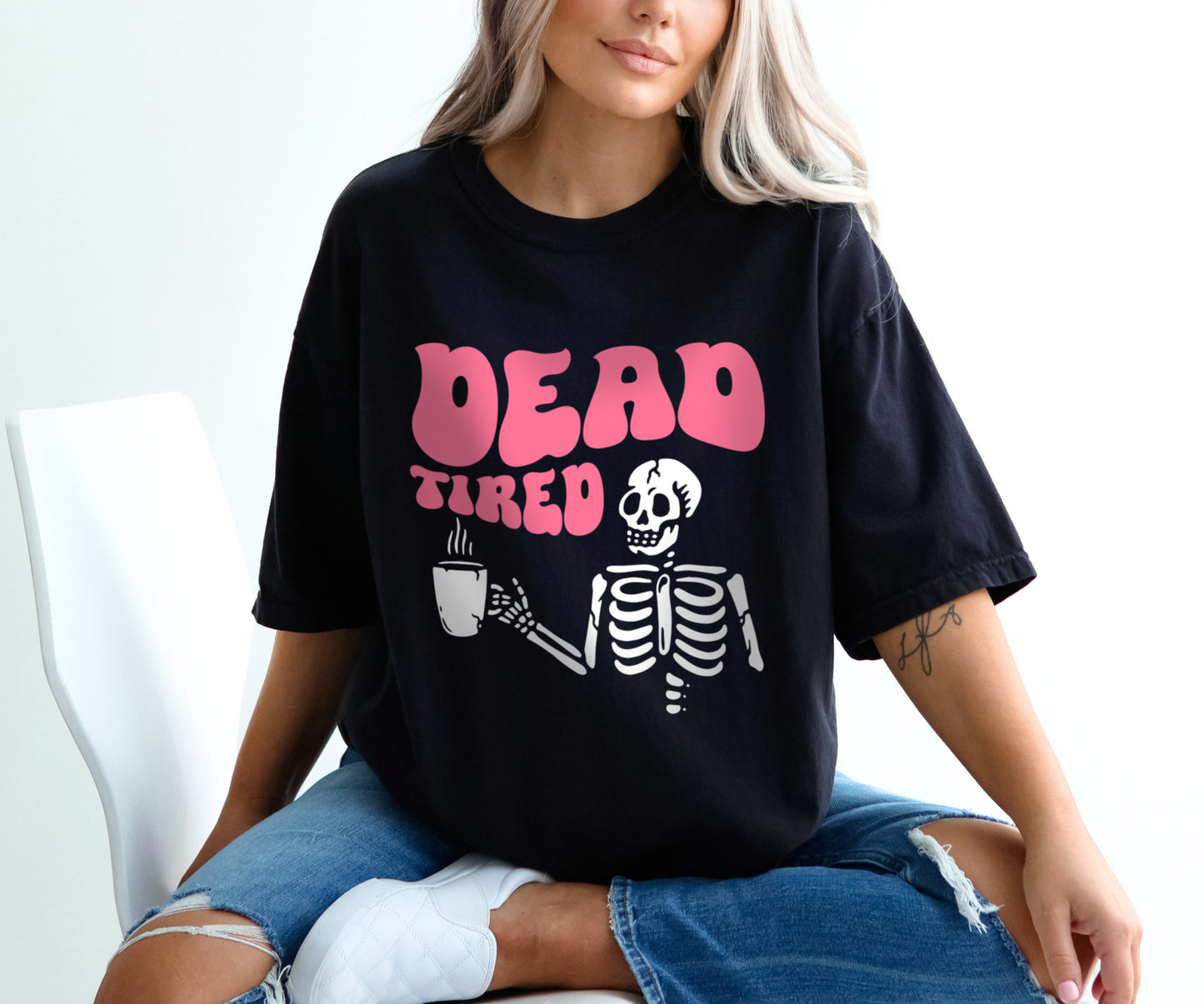 Dead Tired Skeleton Funny Coffee Shirt