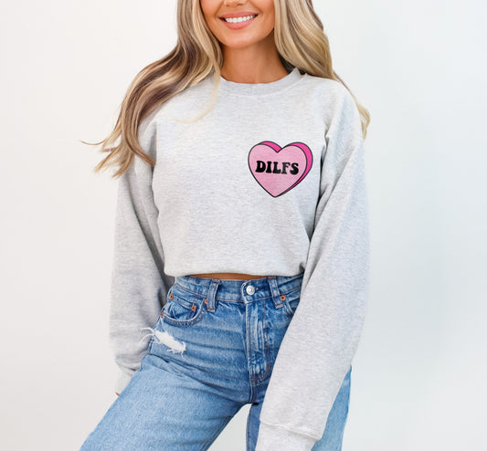 I Love Dilfs Candy Heart Valentine's Day Sweatshirt, Funny Candy Heart Love Hot Dads Valentine's Day Sweater