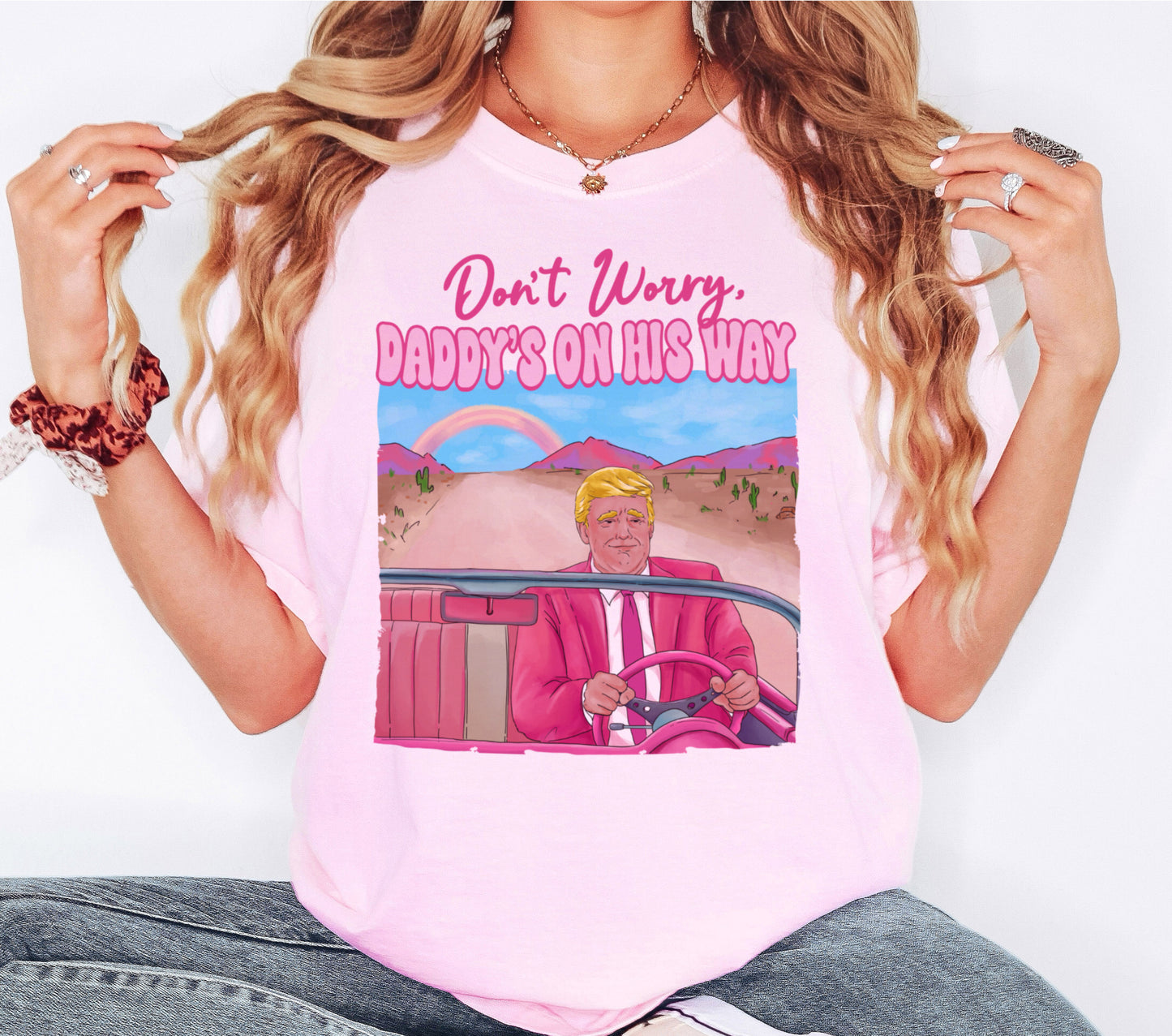 Donald Trump Don't Worry Daddy's On His Way Pink Election Shirt