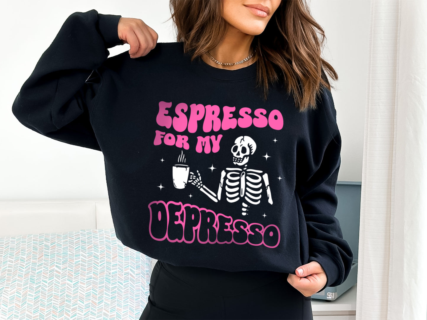 Espresso For My Depresso Shirt, Funny Skeleton Coffee Lover Shirt, Depression Mental Health Shirt