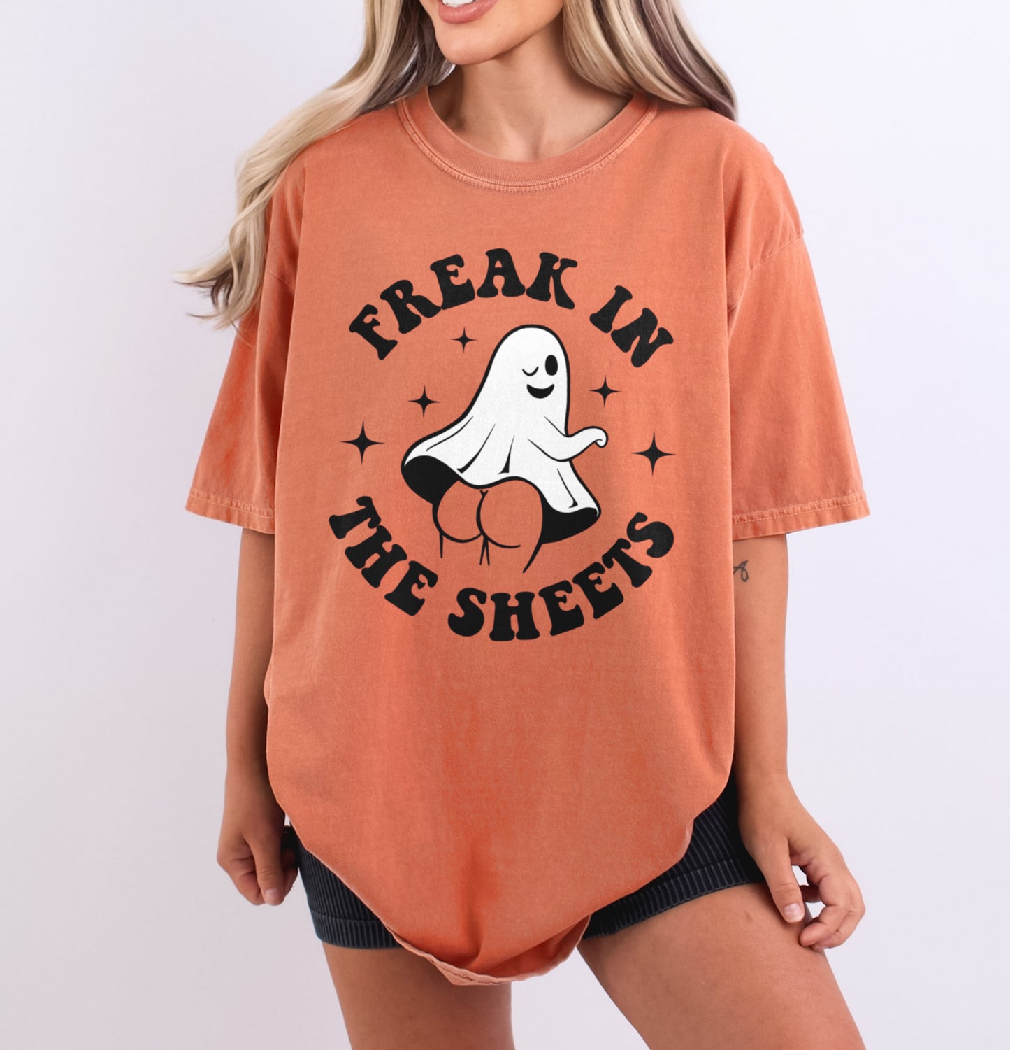 Freak In The Sheets Funny Ghost Booty Adult Halloween Shirt