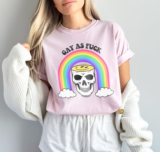 Gay As Fuck LGBTQ Rainbow Skull Pride Shirt