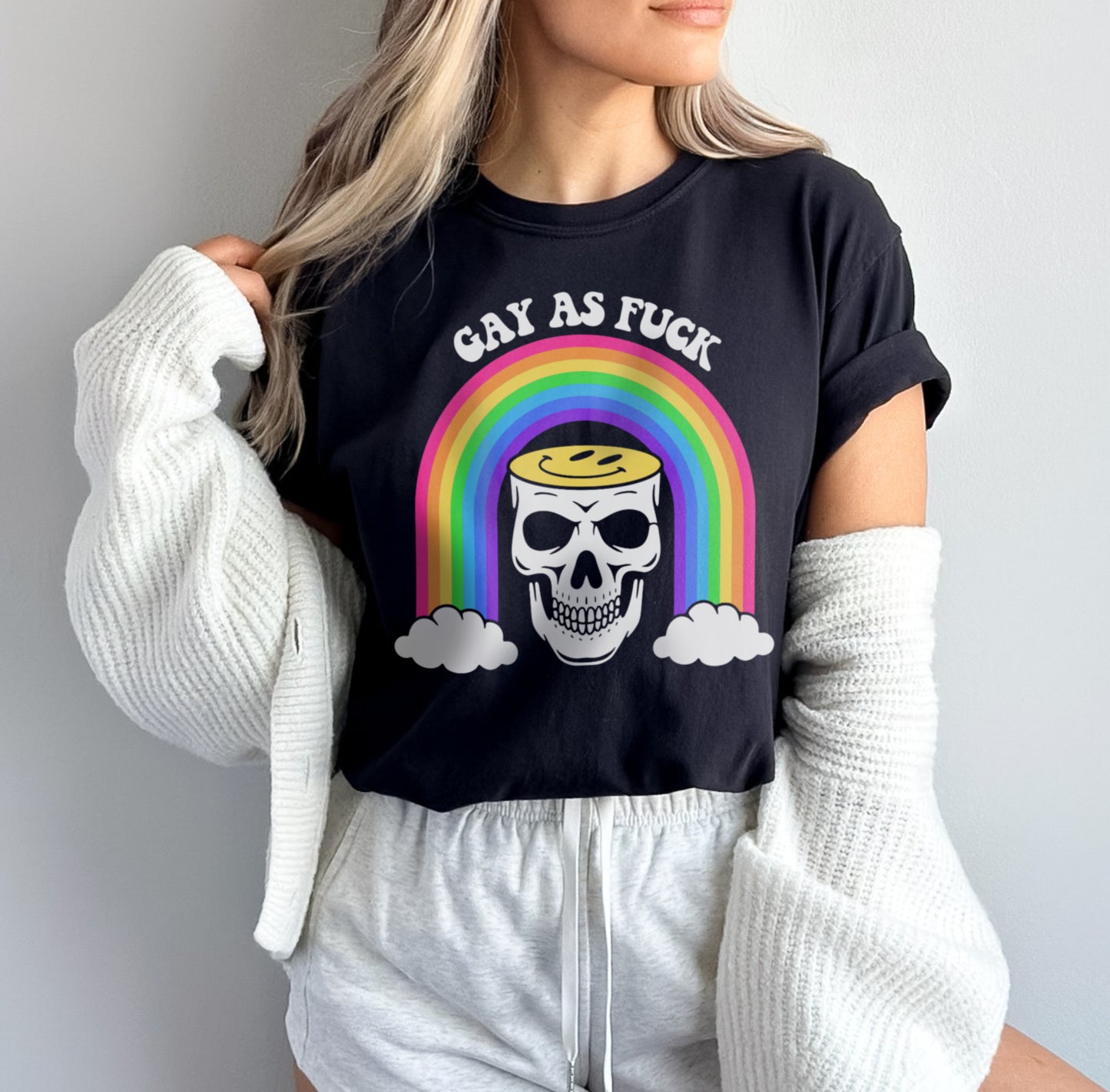 Gay As Fuck LGBTQ Rainbow Skull Pride Shirt