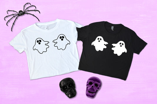 Ghost Boobs Halloween Crop Top Shirt, Boo Bies Cute Ghost Halloween Shirt