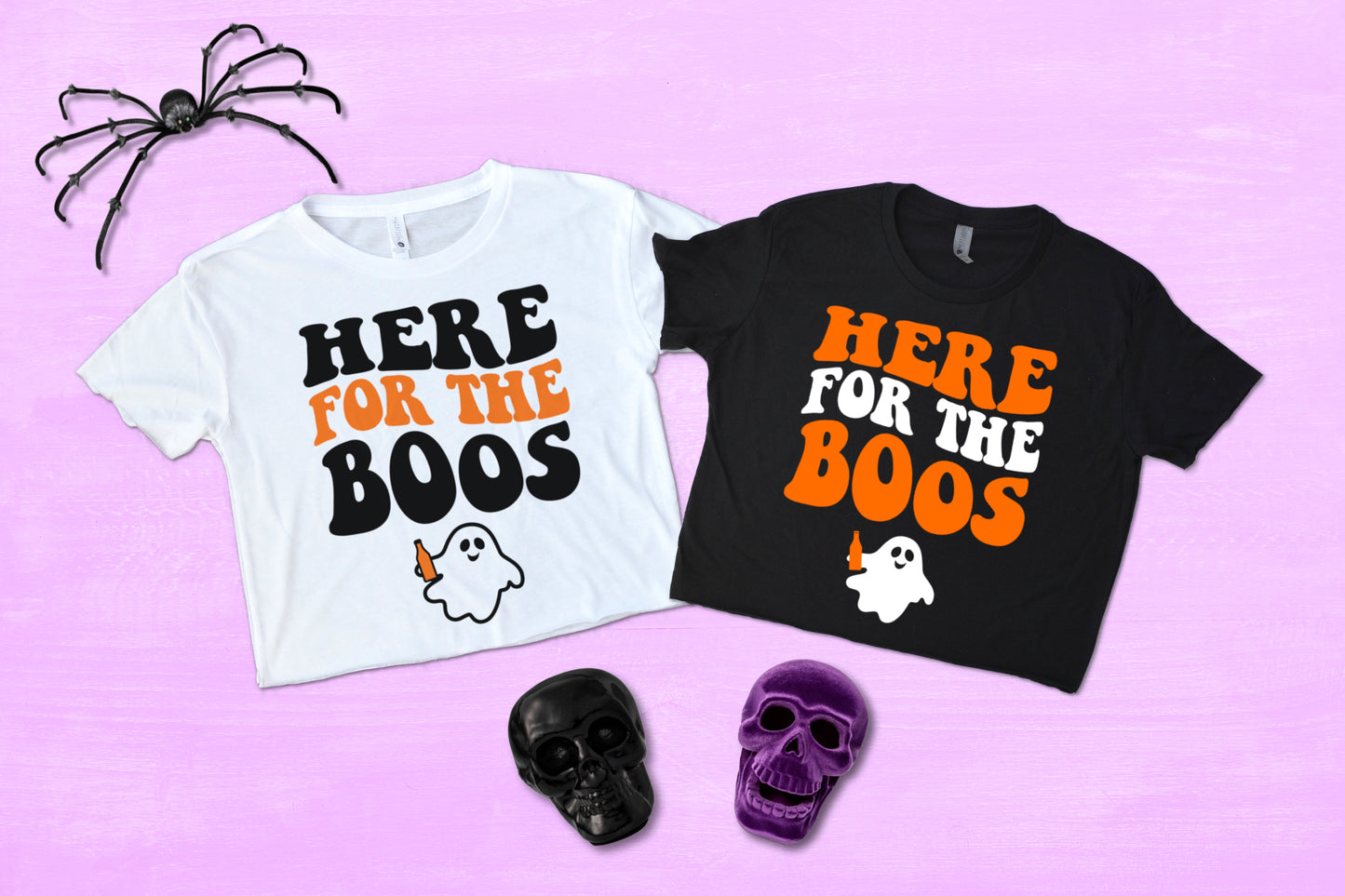 Here For The Boos Funny Drinking Ghost Halloween Crop Top