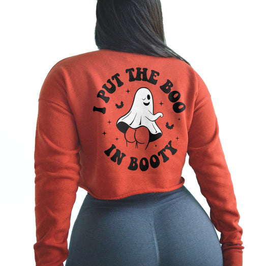 I Put the Boo in Booty Funny Ghost Halloween Cropped Sweatshirt