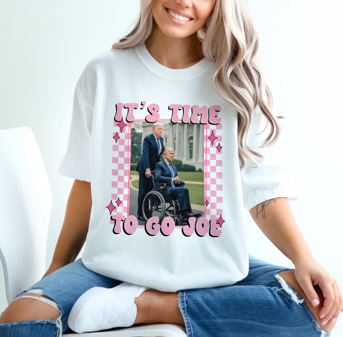 Time to Go Joe Donald Trump Pushing Joe Biden on Wheelchair Funny Republican Shirt