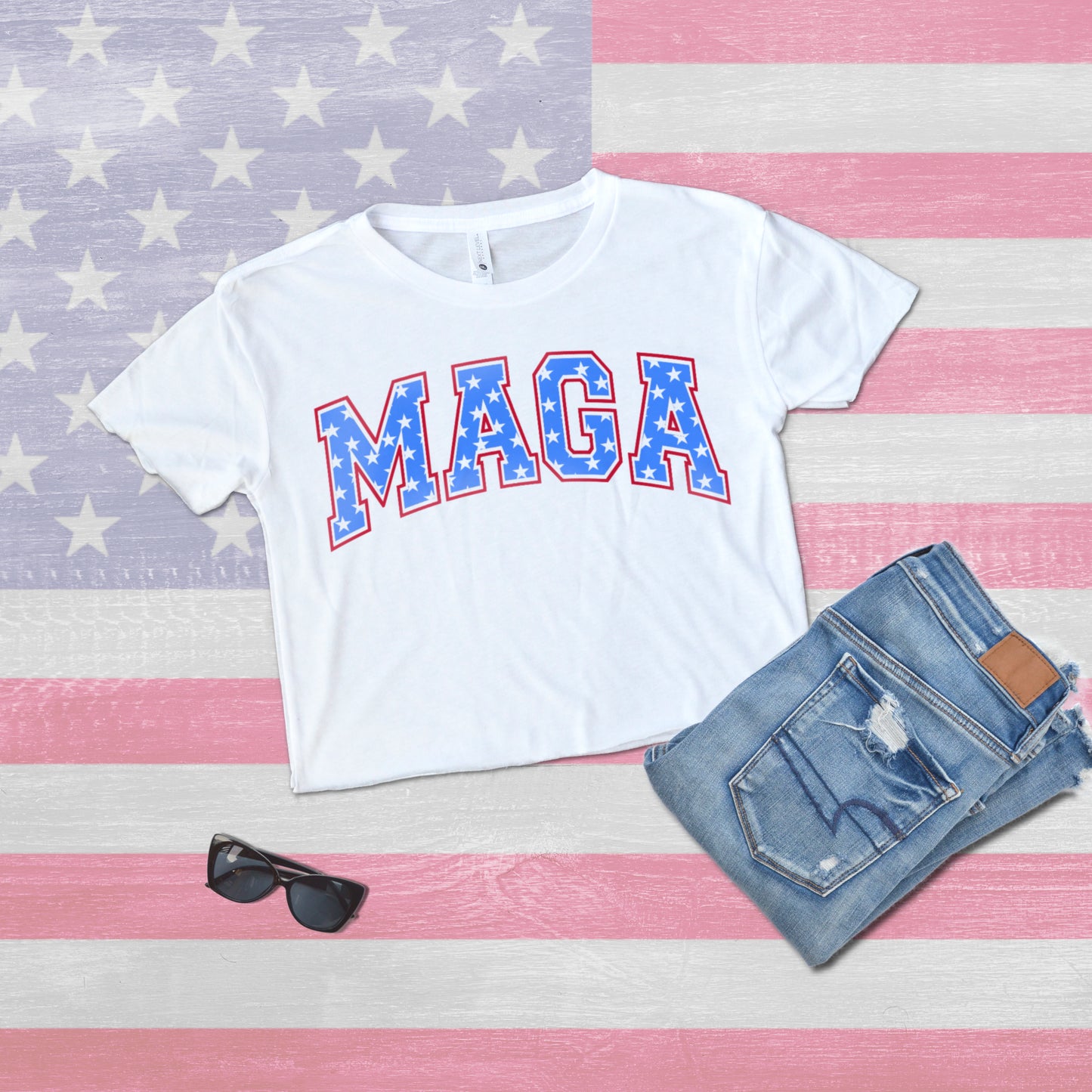 MAGA American Flag Donald Trump Fourth of July Republican Crop Top Shirt