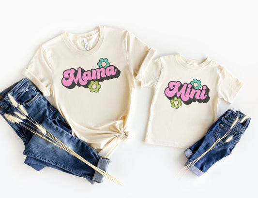 Daisy Mama and Mini Matching Shirts, Floral Retro Mommy and Me Mom and Daughter Shirts