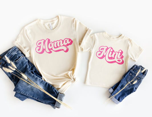 Pink Mama and Mini Matching Shirts, Retro Mommy and Me Mom and Daughter Shirts