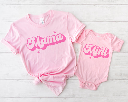 Pink Mama and Mini Matching Shirts, Retro Mommy and Me Mom and Daughter Shirts