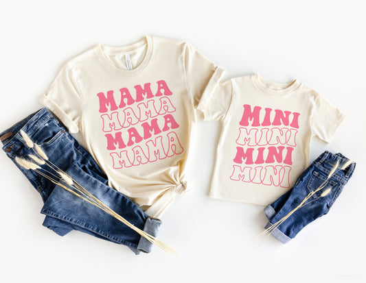 Pink Mama and Mini Matching Shirts, Retro Mommy and Me Mom and Daughter Shirts