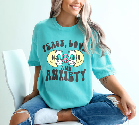 Peace Love and Anxiety Retro Happy Face Shirt