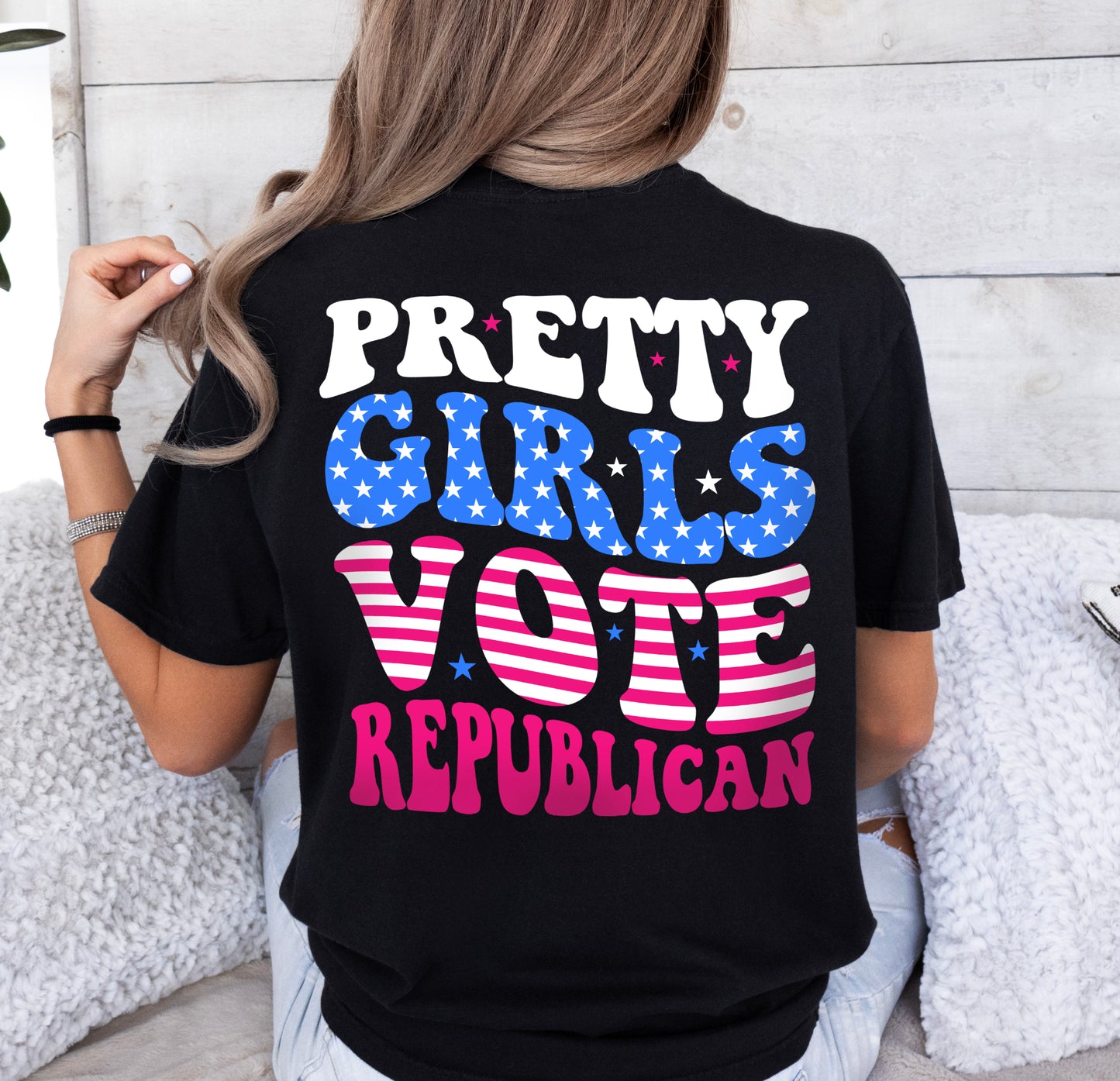 Pretty Girls Vote Republican American Flag Shirt