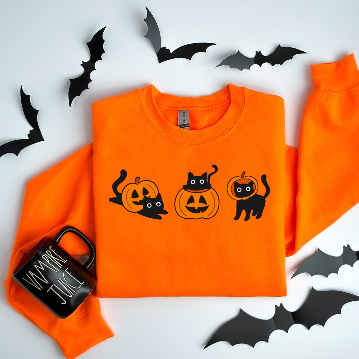 Black Cats and Pumpkins Cute Spooky Halloween Sweatshirt