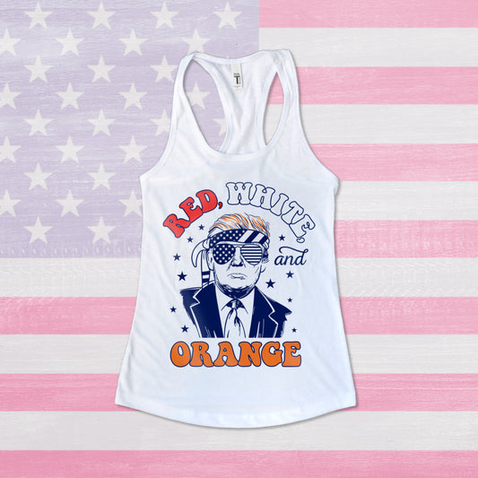 Red White and Orange Donald Trump USA Merica 4th of July Tank Top