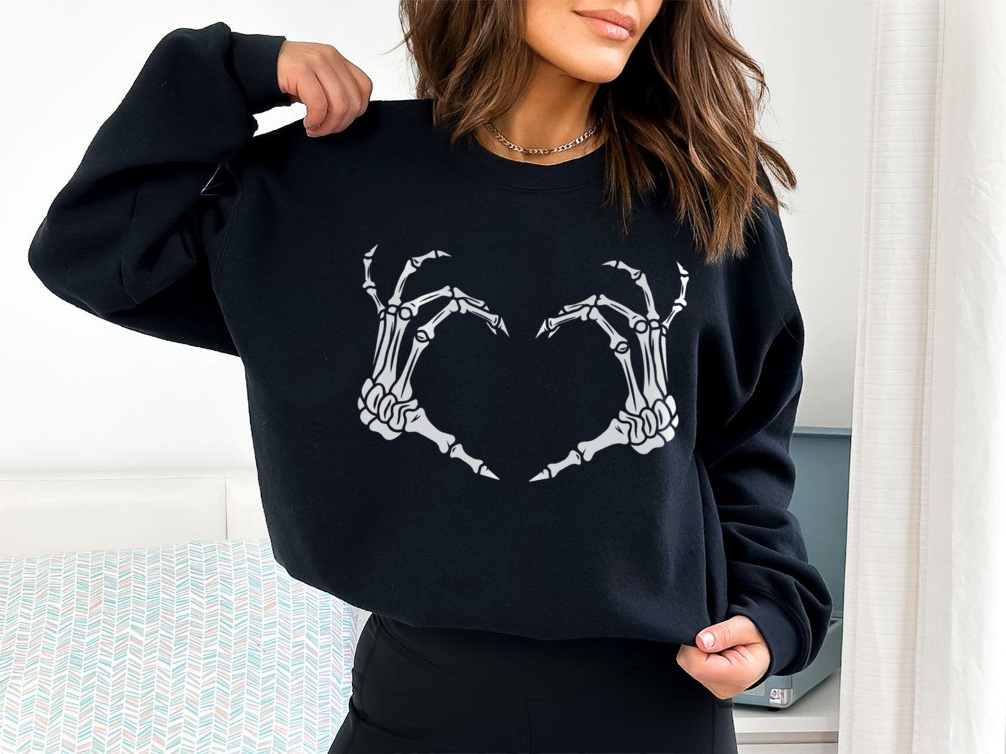 Skeleton Hands Heart Halloween Sweatshirt, Emo Goth Valentine's Day Sweatshirt