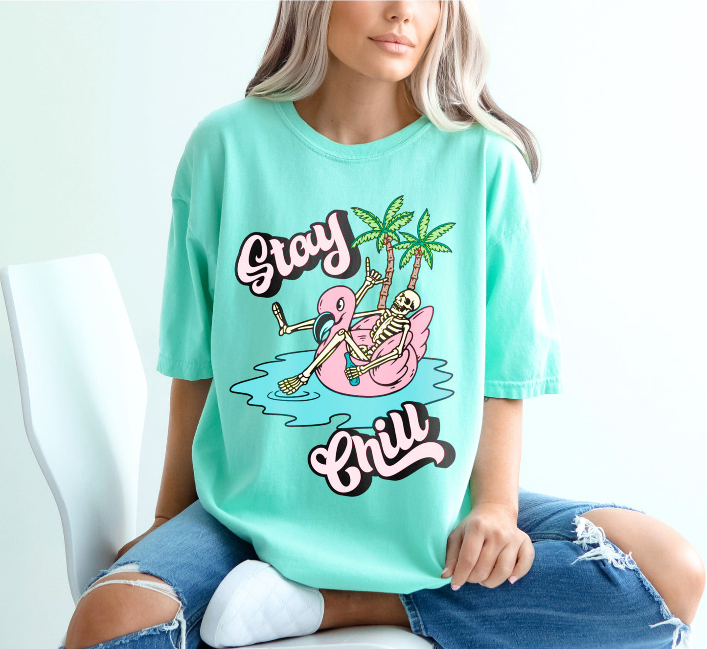 Stay Chill Skeleton Drinking on the Beach Shirt