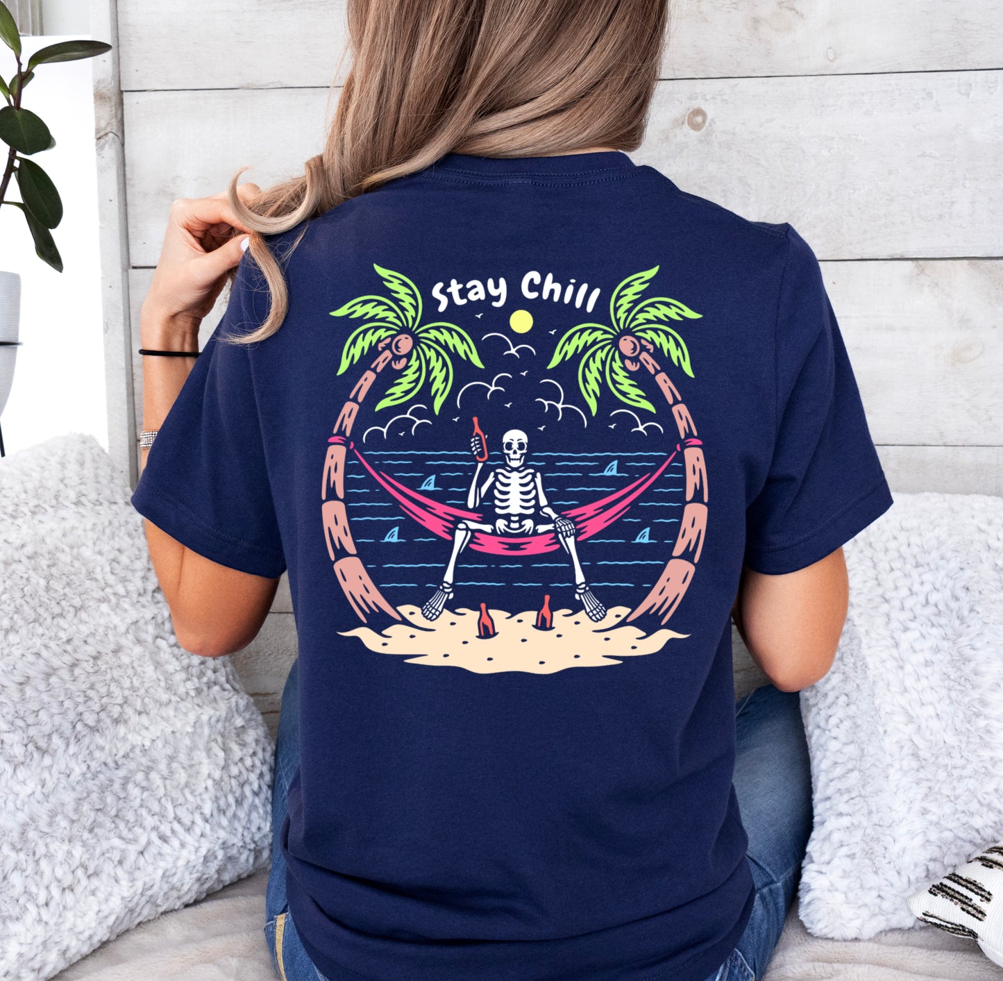 Stay Chill Skeleton Drinking on the Beach Shirt