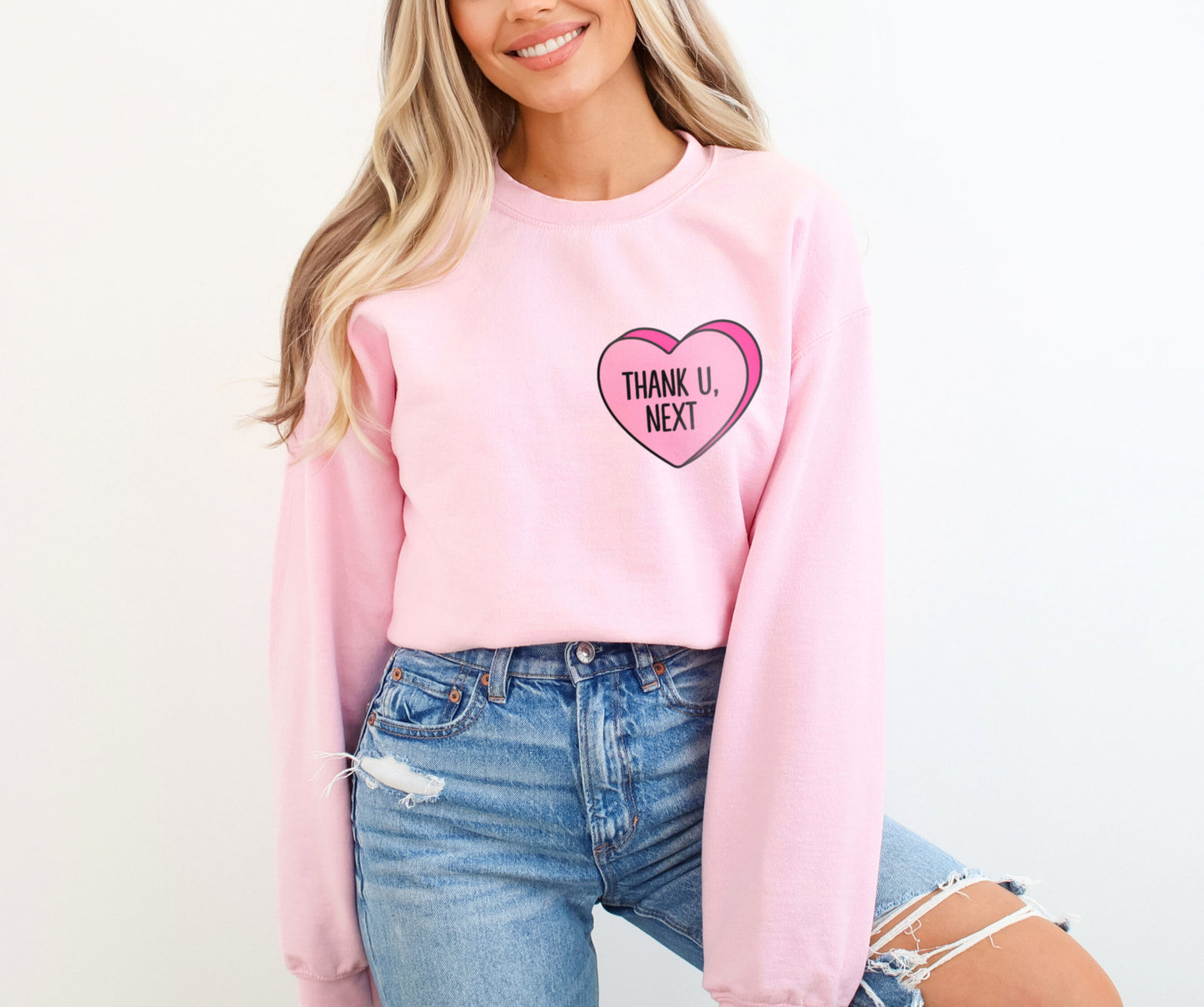 Thank U Next Candy Heart Valentine's Day Sweatshirt, Single Thank You Next Funny Galentine's Day Sweater