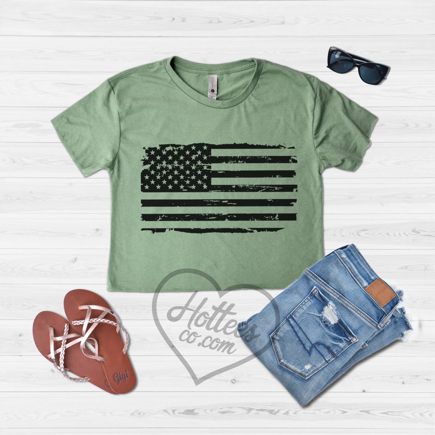 American Flag Military Crop Top, USA Shirt for Fourth of July