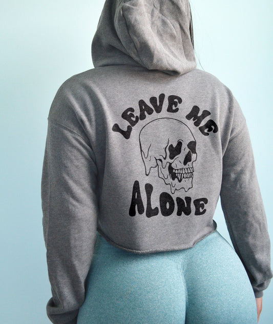 Leave Me Alone Skull Hoodie Halloween Anxiety Crop Top Hoodie, Mental Health Sweater