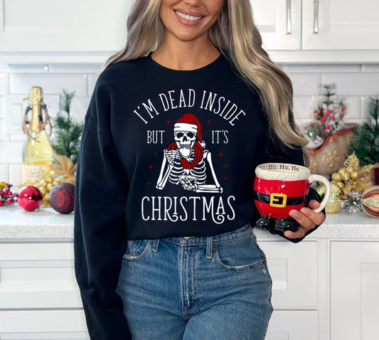 Dead Inside But It's Christmas Skeleton Funny Christmas Sweatshirt